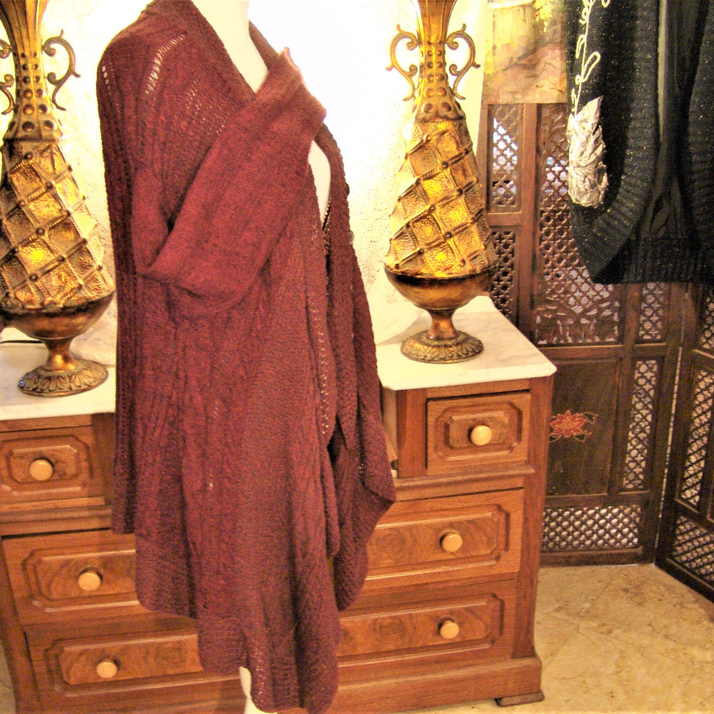 FREE PEOPLE cardigan plum knit  draped sweater M - Picture 5 of 7